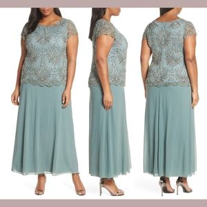 NEW Pisarro Nights Embellished Mesh Bodice Evening Dress in‎ Sage [SZ 16W ]